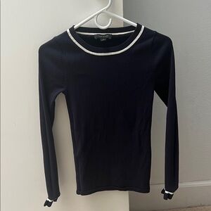 Ann Taylor Dark Blue Sweater with White Trim | XS